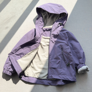 男童加绒连帽冲锋衣薄棉衣 170秋冬新品 易穿脱夹棉袖 薄绒外套110