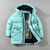 儿童90白鸭绒冬季 110 连帽外套 派克中长款 厚羽绒服 120码 特惠