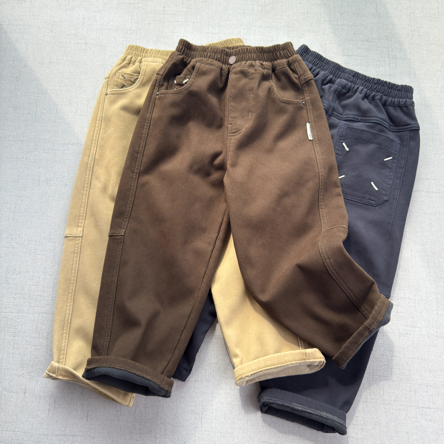 奥粒绒+弹力斜纹棉加绒休闲裤