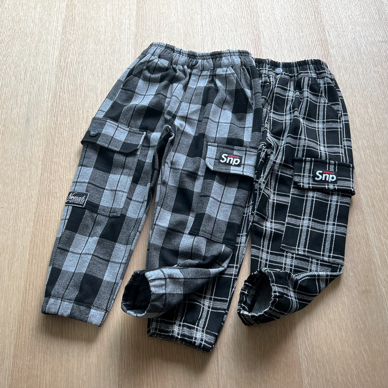 醇厚微起绒加厚弹力棉格子休闲裤