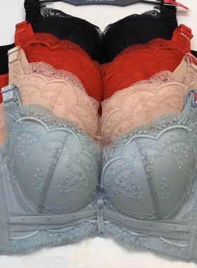 100%感觉内衣 软钢圈调整型中厚B杯刺绣深V舒适侧收聚拢文胸 1436