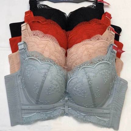 100%感觉内衣 软钢圈调整型中厚B杯刺绣深V舒适侧收聚拢文胸 1436