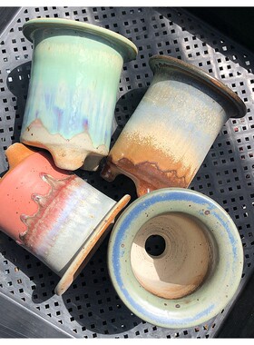 手工拉坯飞檐高桩顶冠小老桩多肉花盆景德镇复古百搭飘枝透气