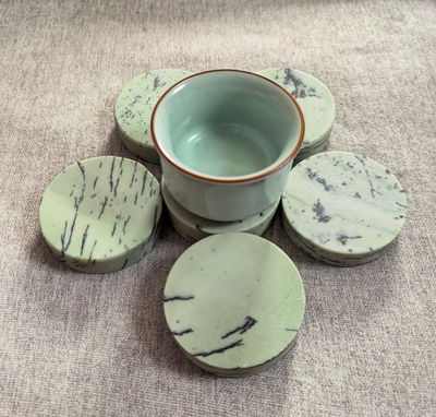 清仓特价 椴树林草花石杯垫镇纸 圆形茶杯垫