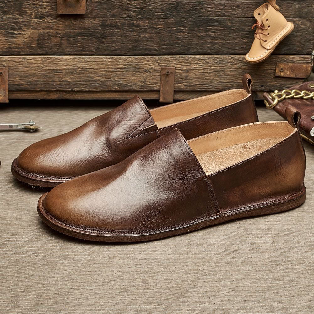 手工复古男士豆豆鞋一脚蹬渔夫鞋