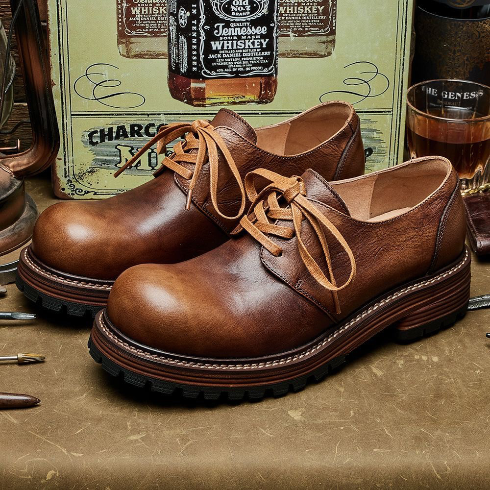 牛皮休闲皮鞋男牛皮复古工装风皮鞋宽头户外鞋大头皮鞋厚底马丁靴,流行男鞋,休闲皮鞋,淘宝优惠券,粉丝福利购,淘宝优惠卷