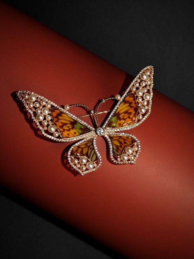 【翩翩起舞的蝴蝶】珍珠镶嵌 闪钻描边 油画感金色蝴蝶胸针 胸花,饰品/流行首饰/时尚饰品新,胸针,淘宝优惠券,粉丝福利购,淘宝优惠卷