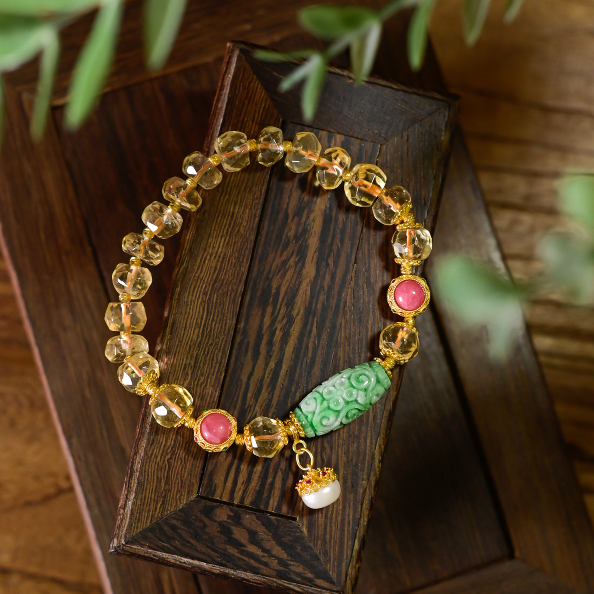 PIPISHOP 天然a货翡翠雕花橄榄珠925银镀金切面黄水晶单圈手串,珠宝/钻石/翡翠,手链/手串,淘宝优惠券,粉丝福利购,淘宝优惠卷