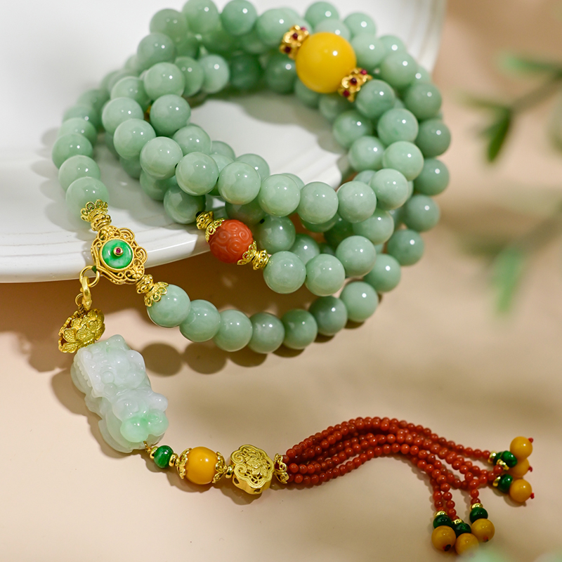 天然蜜蜡南红A货翡翠手串