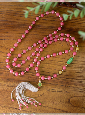 PIPISHOP 天然A货干青翡翠雕花橄榄珠白水晶蔷薇石长项链斜跨链