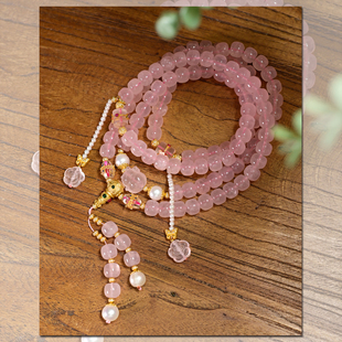 长项链手串多戴款 PIPISHOP 天然粉水晶招财猫老型鼓珠108款