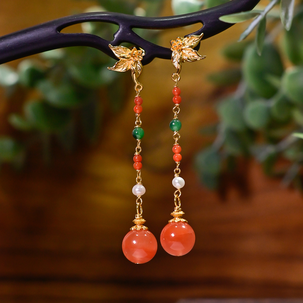 A货柿子红925银镀金天然PIPISHOP