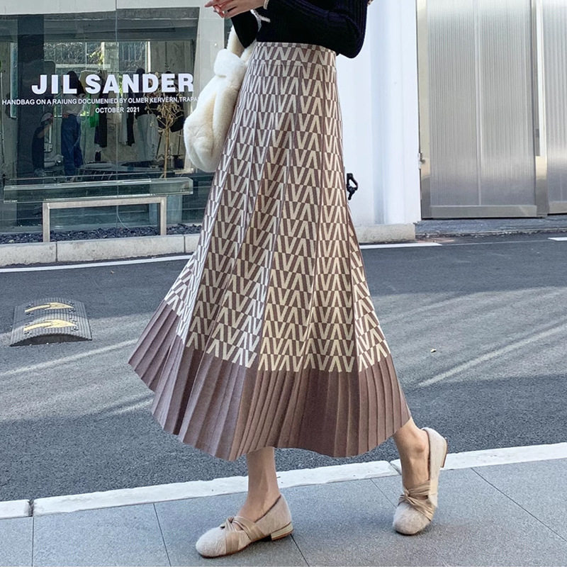 新款百褶时尚显瘦国风温柔A字针织半身裙