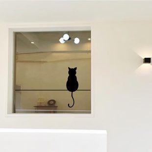 饰线条小猫图案墙贴 阳台玻璃门防撞贴纸厨房推拉门贴画ins窗户装