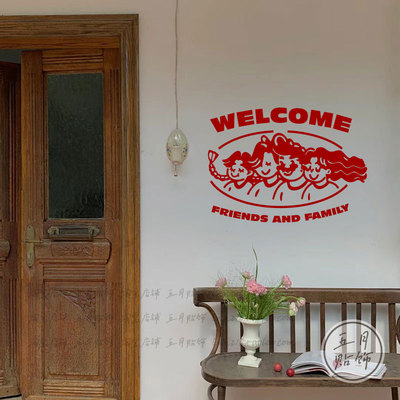 五月 WELCOME玻璃贴纸 欢迎光临咖啡奶茶服装玻璃门装饰广告字贴