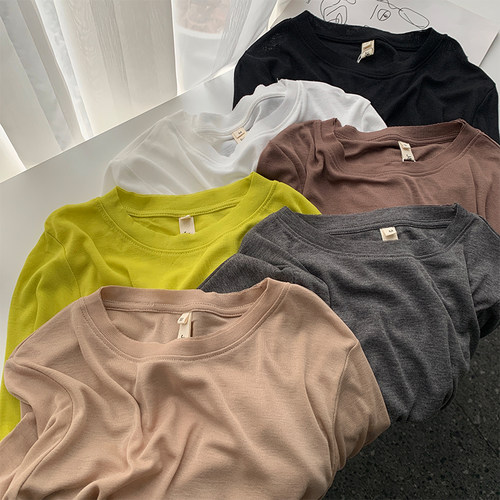 长袖休闲薄款纯色棉女