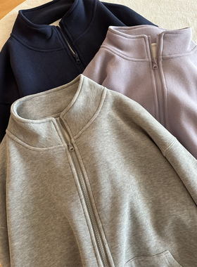 韩系宽松百搭加绒加厚外套女秋冬新款立领拉链开衫保暖休闲上衣潮