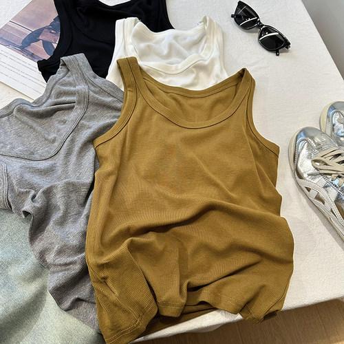 遮副乳螺纹棉背心吊带纯色