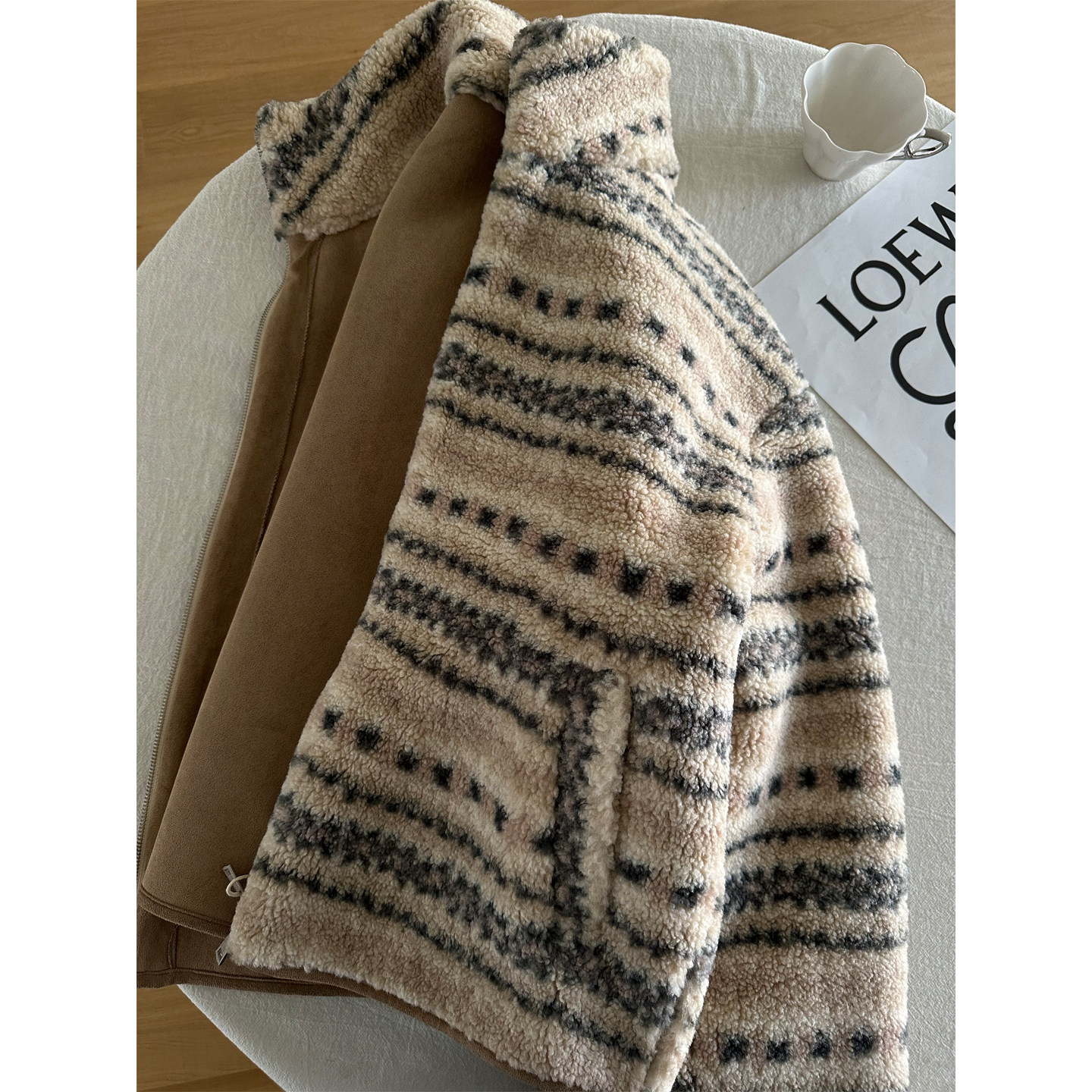 韩版慵懒感复古费尔岛提花羊羔毛外套女2025冬季加厚保暖棉服外套,女装/女士精品,短外套,淘宝优惠券,粉丝福利购,淘宝优惠卷