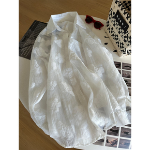 法式镂空蕾丝花朵刺绣衬衫女夏季新款气质宽松薄款长袖防晒衬衣