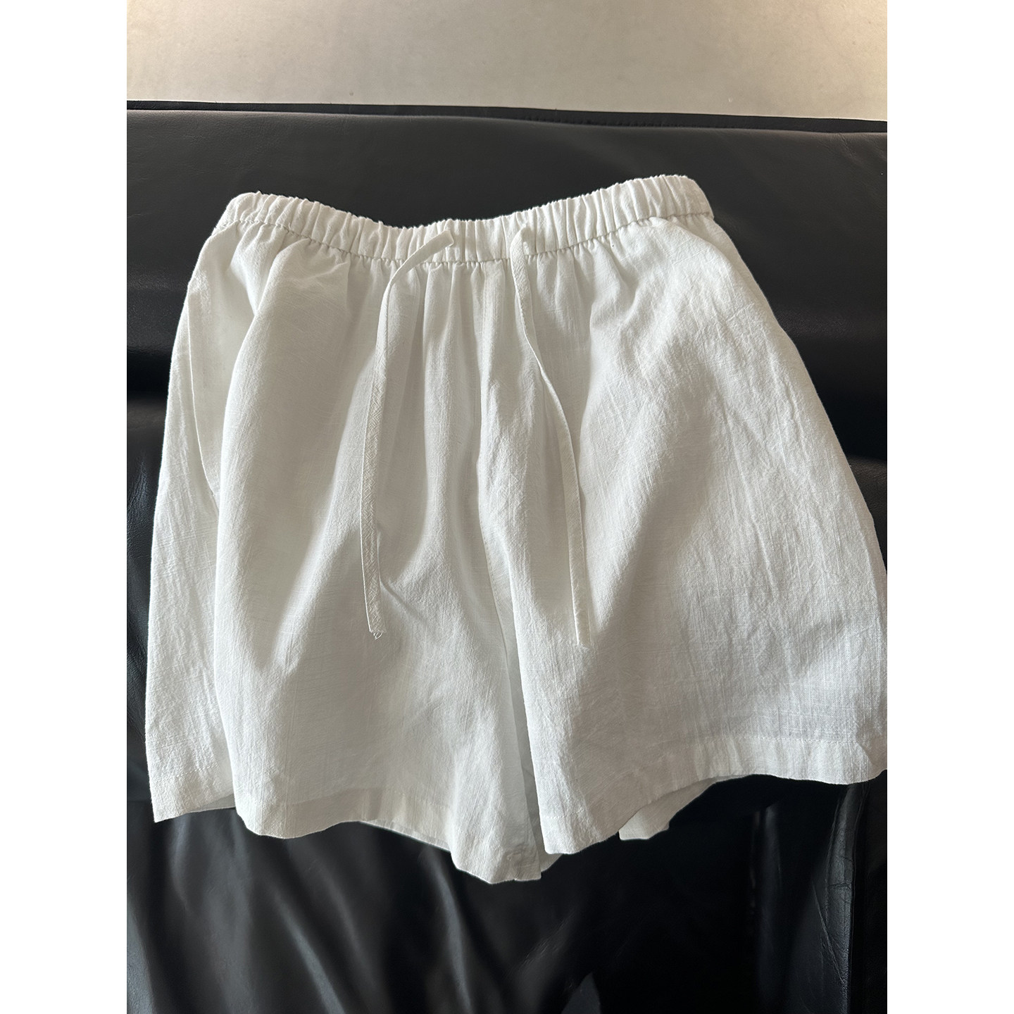 纯棉水洗白色休闲短裤女夏季松紧腰抽绳热裤宽松显瘦百搭阔腿裤子