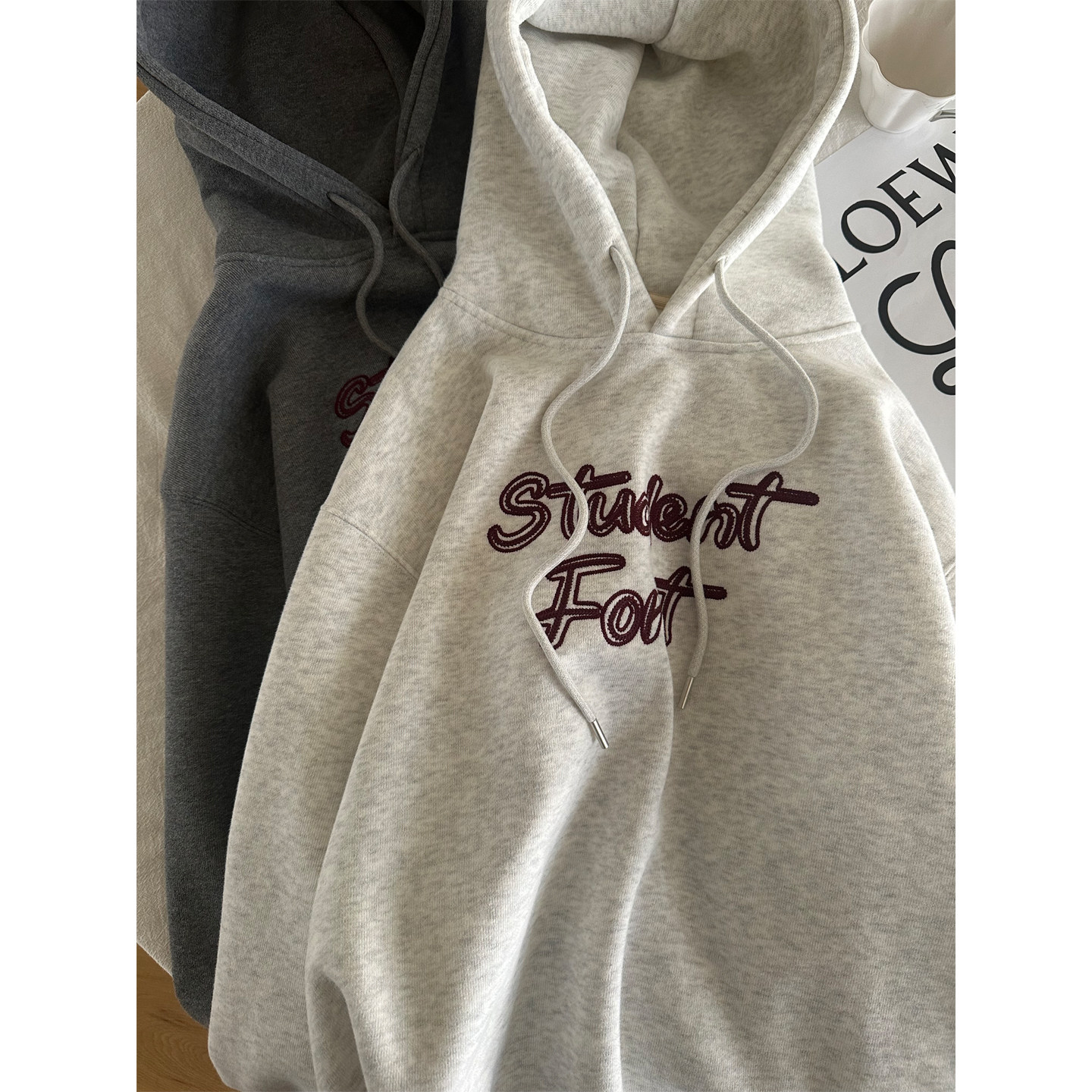 复古麦穗刺绣字母加绒卫衣女2025秋冬季宽松休闲加厚保暖套头上衣