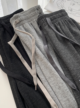 雪花糯米阔腿裤女秋季高腰垂感宽松薄绒百搭直筒运动休闲针织长裤