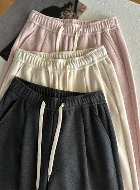 羊绒感云朵毛呢直筒裤女秋冬季2025新款高腰垂感慵懒风弯刀阔腿裤