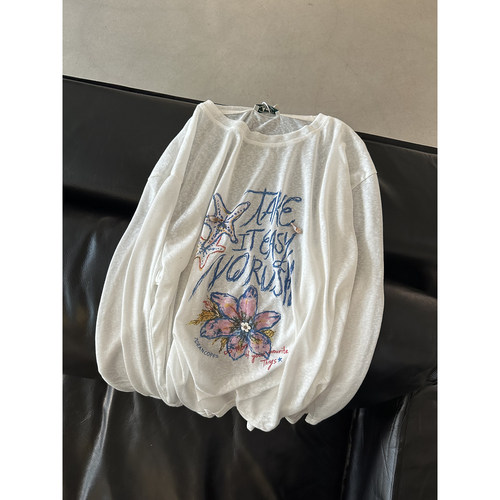 松弛感海星印花防晒长袖T恤罩衫