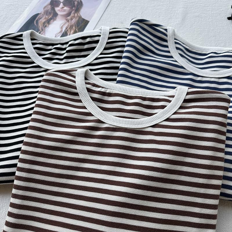 撞色复古条纹毛圈棉套头圆领卫衣