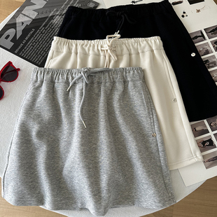简约纯色高腰运动短裙女2026春夏新款 a字半身裙 宽松显瘦含安全裤
