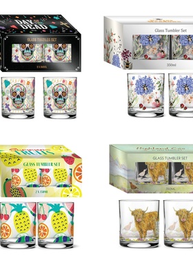 正品英国Puckator创意玻璃杯2件套骷髅花朵蜜蜂图案350ml德国直邮