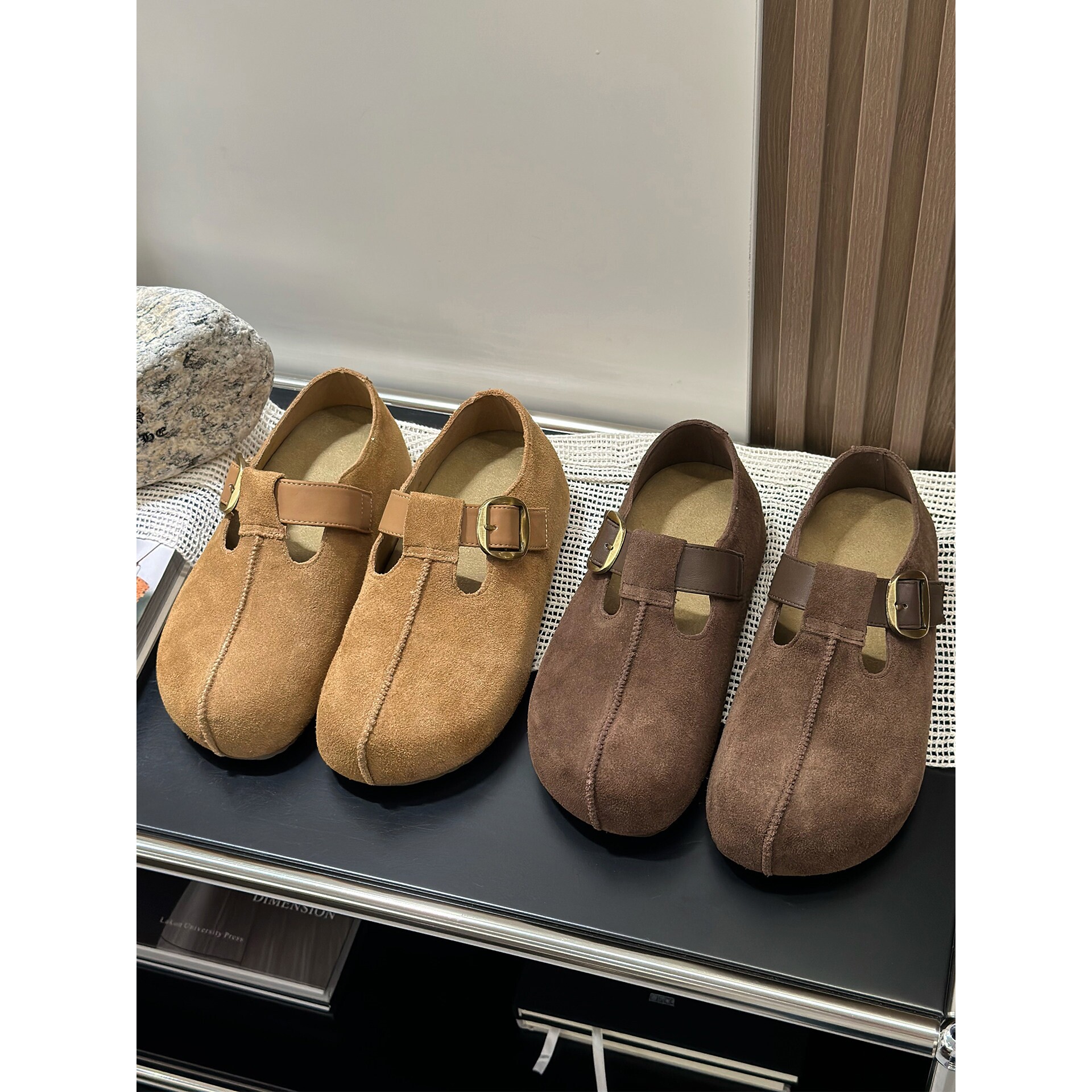 [明星同款]复古真皮勃肯鞋全包女2025新款百搭透气休闲鞋一脚蹬软