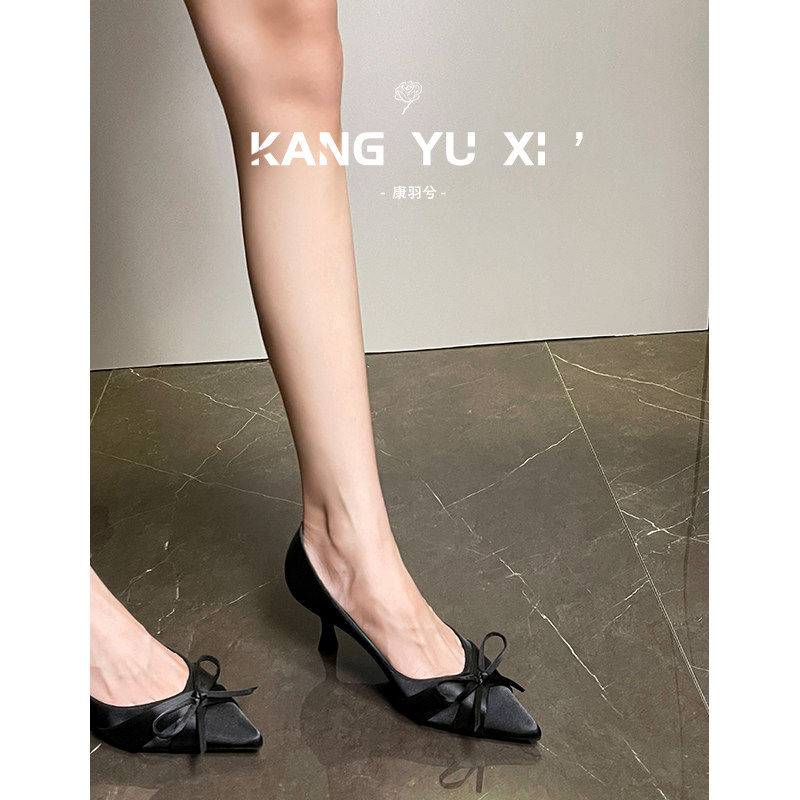 [明星同款]黑色通勤高跟鞋女气质细跟不累脚2025新款日常百搭蝴蝶