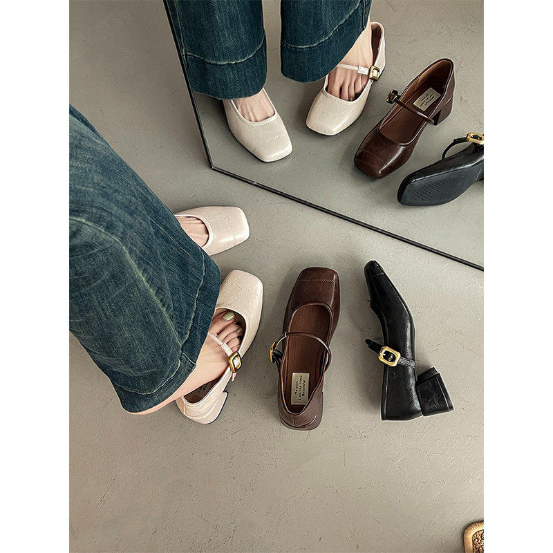 [明星同款]软羊皮~法式复古玛丽珍鞋女2025年夏季新款方头粗中跟,女鞋,浅口单鞋,淘宝优惠券,粉丝福利购,淘宝优惠卷