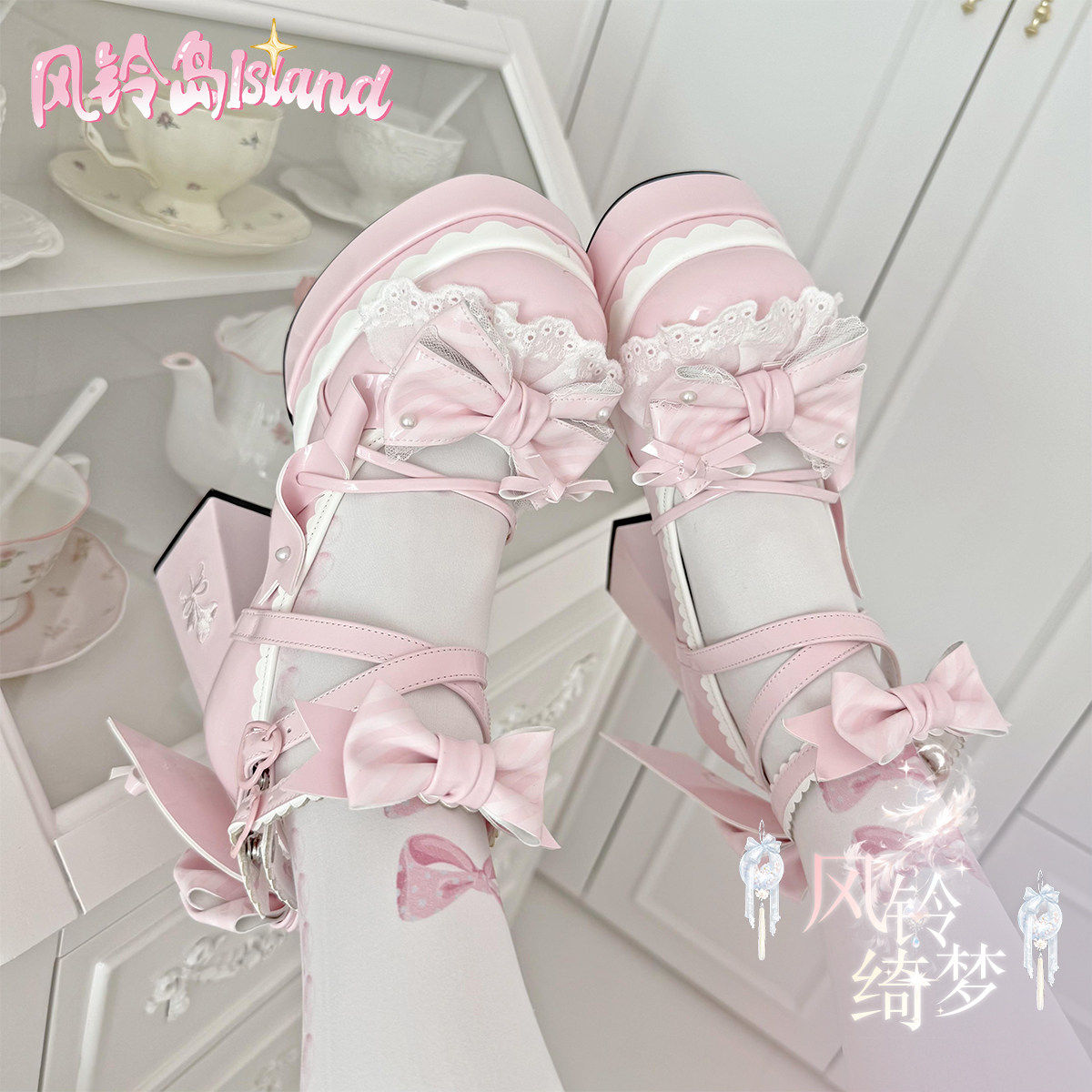 [明星同款]【风铃绮梦】原创Lolita高跟鞋子女粗跟lo鞋甜美蝴蝶结