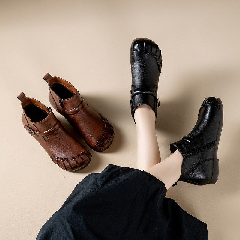 [明星同款]真皮妈妈鞋子短靴棉鞋牛皮舒适女鞋靴子中老年皮鞋舒适,女鞋,时装靴,淘宝优惠券,粉丝福利购,淘宝优惠卷