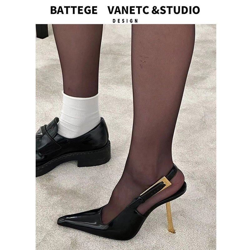 [明星同款]杨树林同款黑色方头后空高跟鞋2024早春新款金属细跟性,女鞋,浅口单鞋,淘宝优惠券,粉丝福利购,淘宝优惠卷