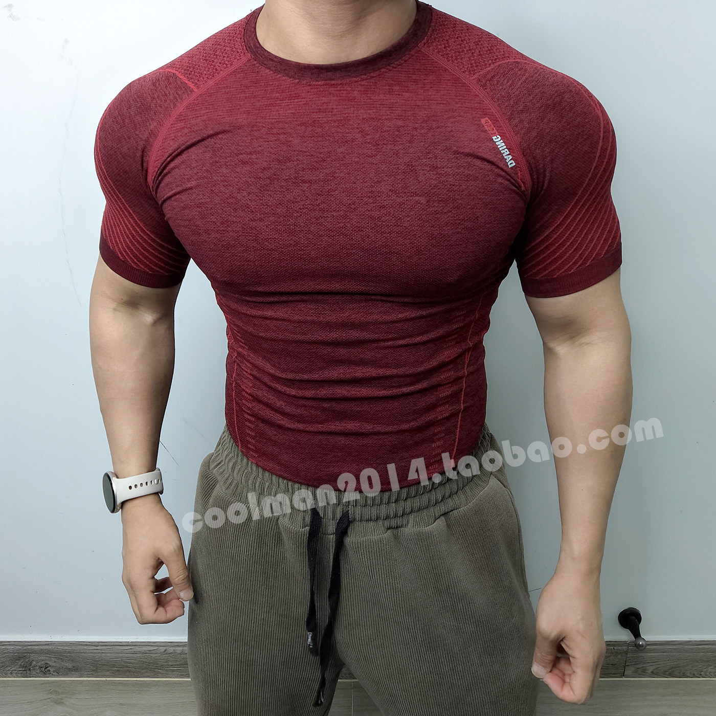 压缩紧身衣男士健身短袖T恤美式提花显身收腰肌肉男撸铁运动跑步