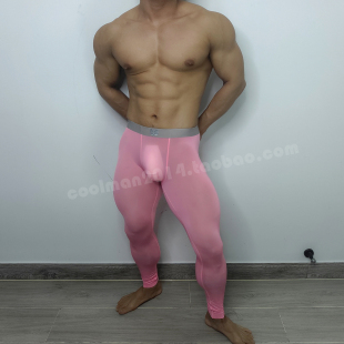 低腰轻薄紧身裤男士健身深蹲长裤透明冰丝无痕跑步运动训练打底潮