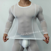 裸感T 健身训练紧身运动打底衫 无痕透明内衣男士 轻薄性感冰丝长袖