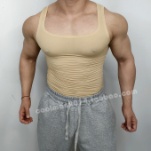 轻薄透气男士 方领无痕健身紧身衣性感半透滑 冰丝背心速干运动无袖