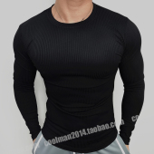 纯色螺纹高弹训练上衣打底 体恤修身 运动百搭T恤男士 健身休闲长袖