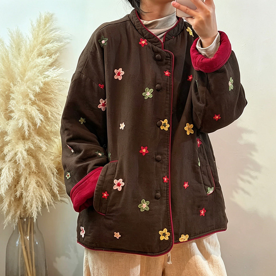 [双面双穿棉衣]文艺复古小清新100%棉重工刺绣夹棉加厚棉袄棉服冬