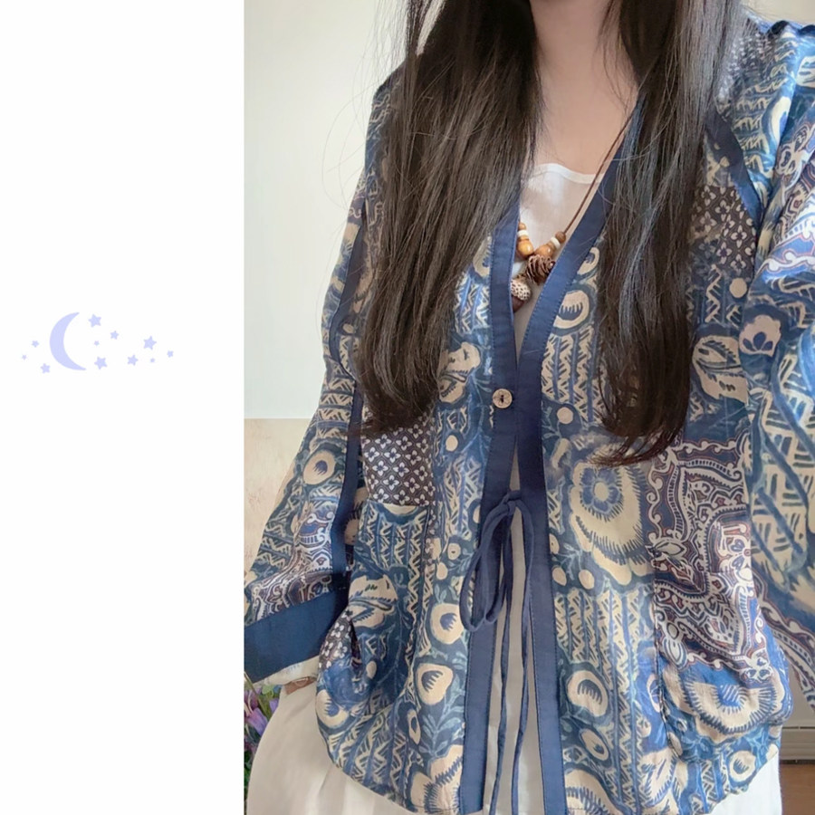 【烟雨青花瓷】100%纯苎麻上衣非遗感传统新中式小衫女新品外搭夏