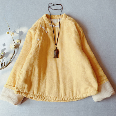 新中式棉花加厚斜襟棉服棉麻冬装
