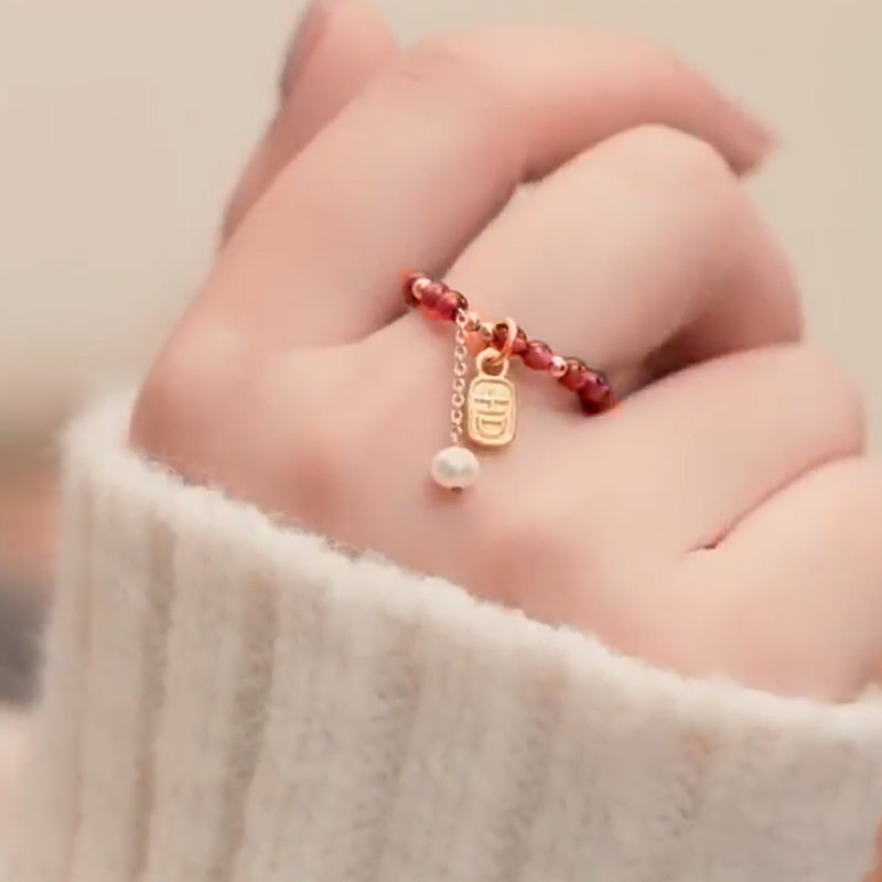 石榴石珍珠流苏戒指原创设计