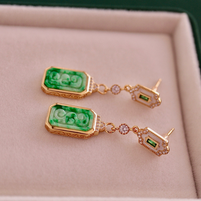 古风国风天然和田玉碧玉翡翠耳环耳坠