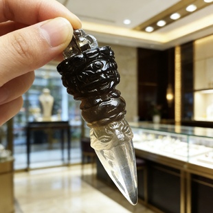 5A天然茶黄白水晶普巴金刚降魔杵吊坠黄水晶撅男款车挂女款