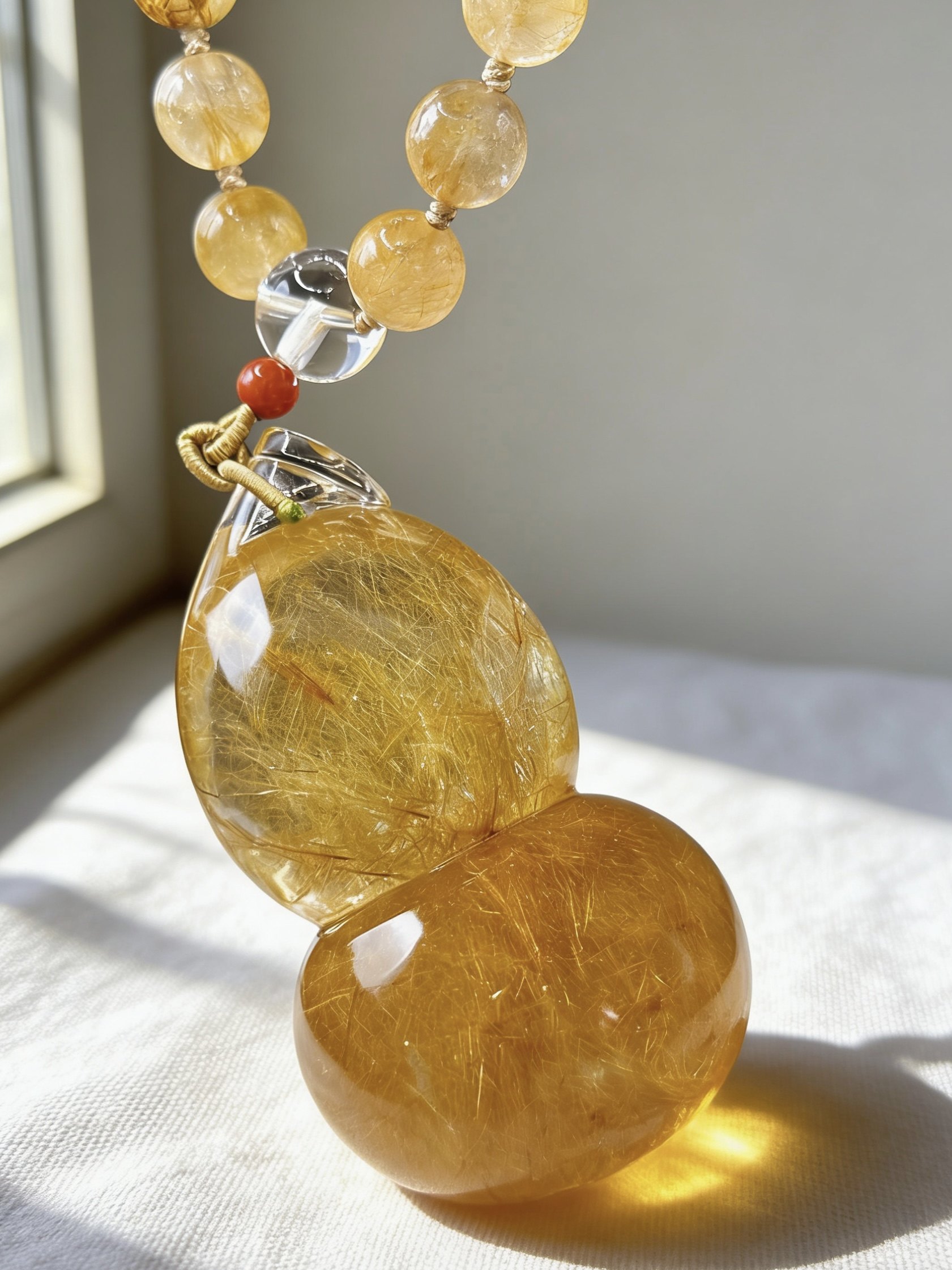 天然金发晶原石摆件雕刻葫芦摆件把玩